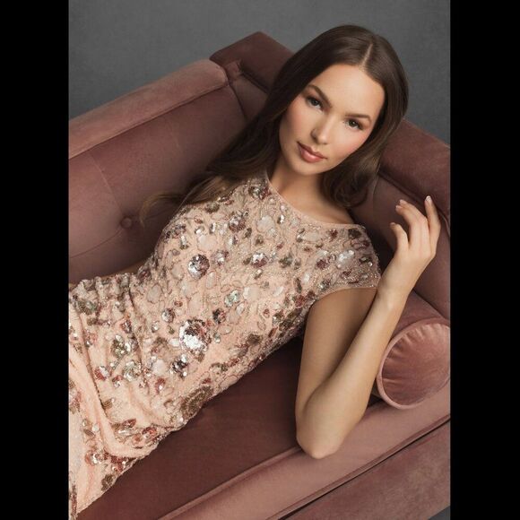 Mac Duggal 5500 Size 2 Pastel Pink High‎ Neck Cap Sleeve Gown Long Maxi Dress - Picture 2 of 6